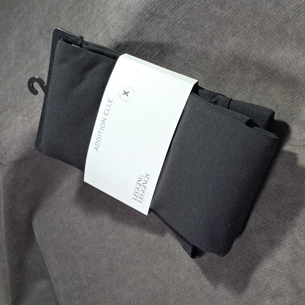 Addition Elle Basic Black Leggings with Black Lace Panel Accent NEW X